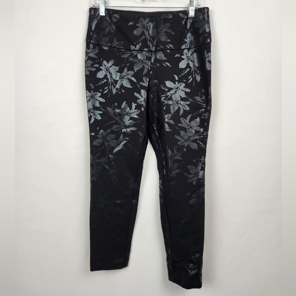 Soft Surroundings Black Twilight Floral Shiny Leggings Size PM